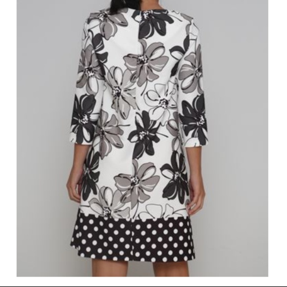 Floral & Polka dot 3/4 Sleeve pocket shift dress - Picture 2 of 4